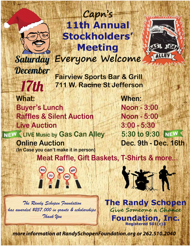 Paid advertisement: Capn's 11th Annual Stockholders' Meeting; Randy Schopen Foundation 